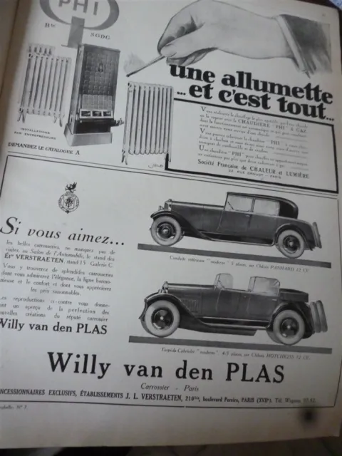 WILLY VAN DEN PLAS A voiture publicité papier ILLUSTRATION 1926