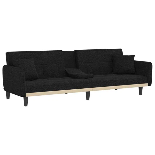 AX Divano Letto Nero 2 Cuscini Tavolino Portabicchieri 2USB Regolabile 0k 351871
