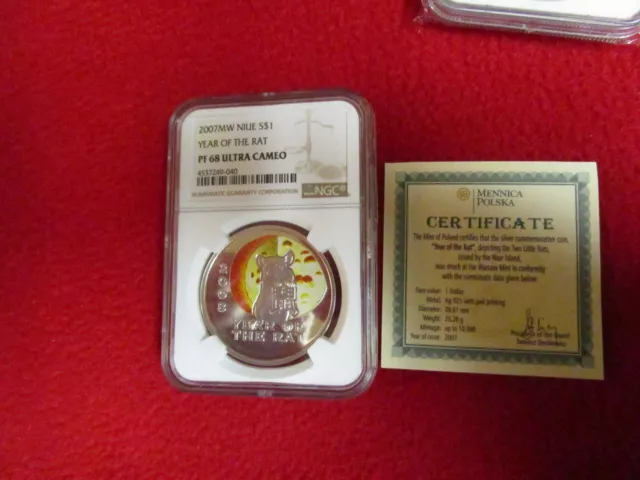 NGC PF68 UC-Niue 2008 Year Of The Rat Silver $1 Super GEM Proof w/COA Scarce