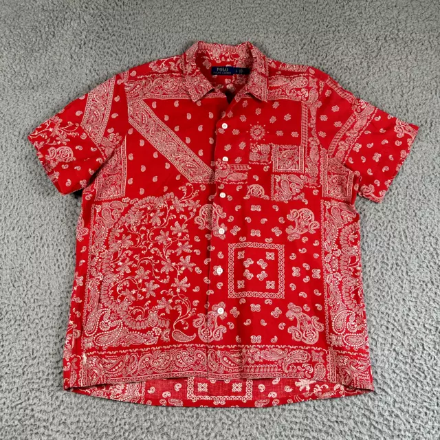 POLO RALPH LAUREN Camp Shirt Men's Large Red Paisley Bandana Linen ...