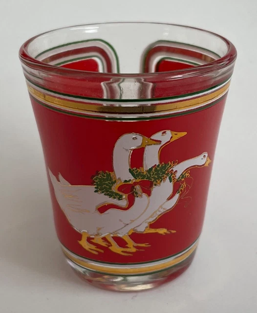 Culver Holly Geese Shot Glass/Whiskey Jigger 22K gold decor Christmas 2.25" NIB