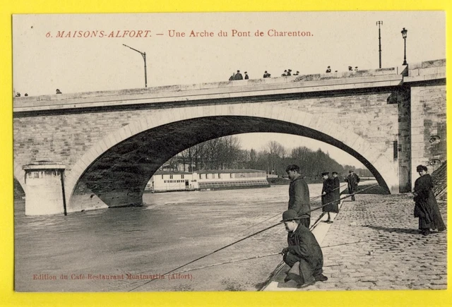 cpa 94 - HOUSES ALFORT (Val de Marne) ARCHE du PONT de CHARENTON fishermen
