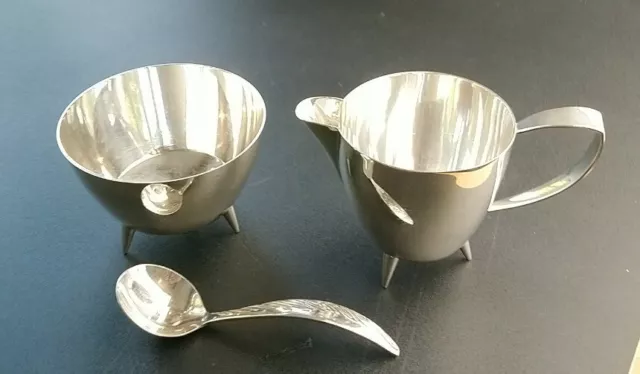 Vintage Angora Silver Plated English Sugar Bowl Spoon Milk Jug Set England