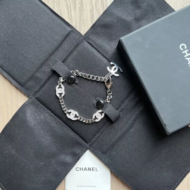 Authentic CHANEL Rhinestone Clover Black Bangle Cuff Bracelet Used from  Japan