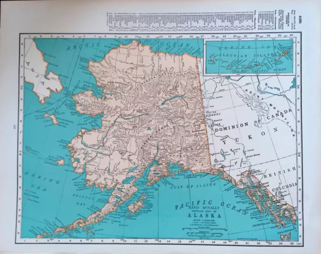 Vintage 1937 Color Map of Alaska 11" x 14"