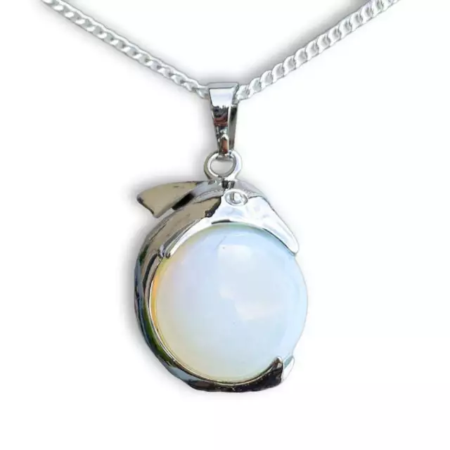 Opalite Sphere Dolphin Pendant Necklace 3