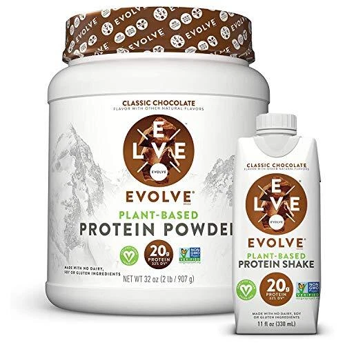Evolve Plant-Based 20g Protein Shake and Bundle Pack Classic Chocolate 11oz C...