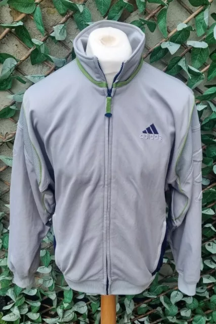 ADIDAS GREY BLUE and Lime Green Zip Up Track Jacket 38 40