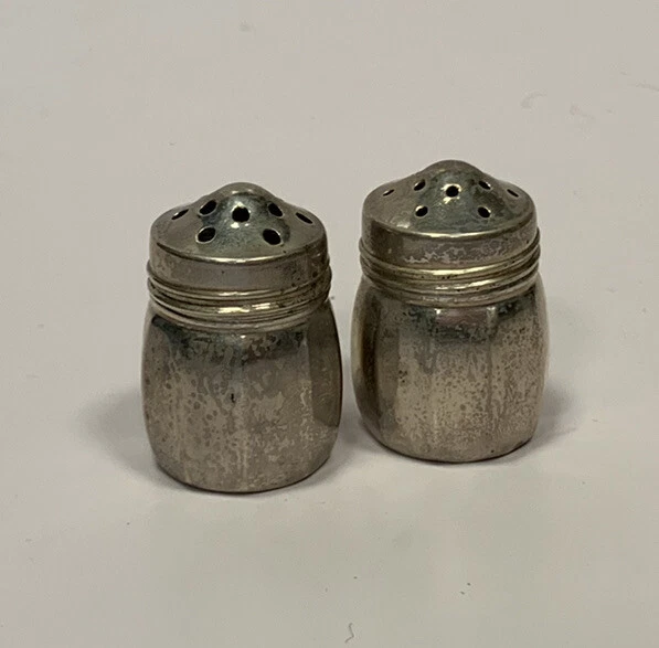 Salt & Pepper Shaker Set Sterling Silver Miniature Mini VL Signed 1.5" Petina