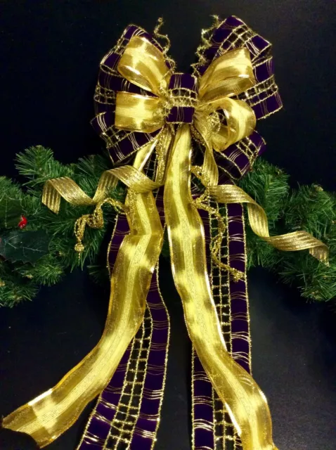 Luxus Weihnachtsbaum Topper Schleife Lila Samt & Golddekoration 2