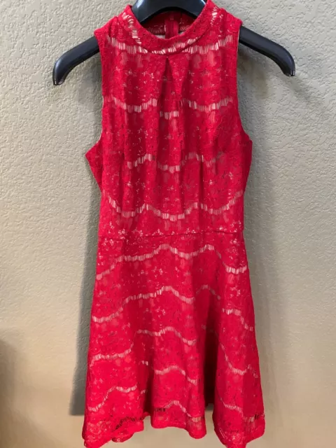 EUC Womens Juniors Love, Fire Nordstrom Red Lace Holidays Dress Size Small XS