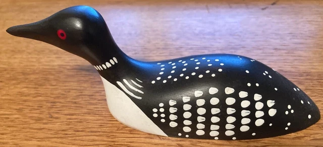 AK416 - Hand Carved and Painted Wood Loon-Parry Sound Ontario-signed Reeck 1989