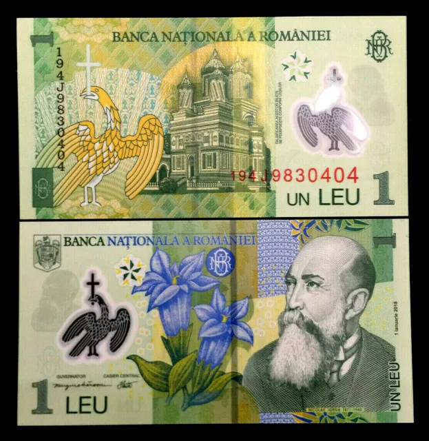 Romania Polymer 1 Leu Banknote World Paper Money UNC Currency Bill Note