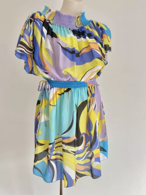 Emilio Pucci Fiore Maya Off shoulder Printed Cotton And Silk-blend Dress SZ 40-S