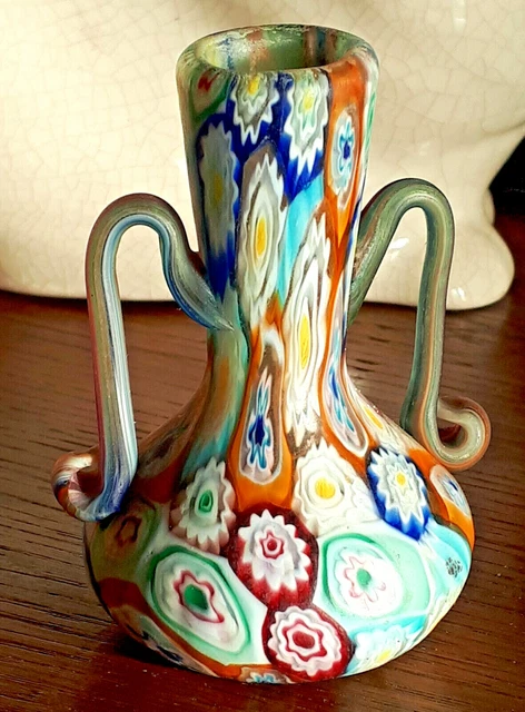 VASE Miniature MURANO En Pâte de Verre Décor MILLEFIORI De Fratelli TOSO