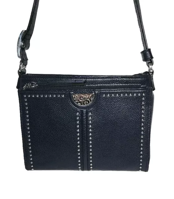 Brighton Navy Pretty Tough Studded City Organizer Front Wallet Crossbody *Read