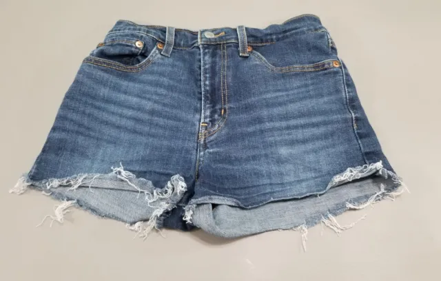 Levis High Rise Shorts Womens Size 27 Blue Jean Denim Dark Wash Fringes Cut Off