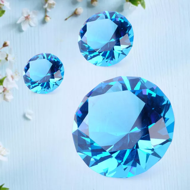 30/40/60mm Blue Crystal Diamond Paperweight Cut Glass Jewel Crafts Wedding Decor