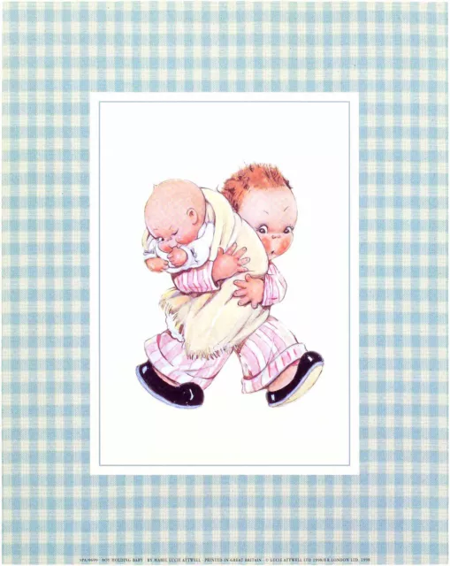 Mabel Lucie Attwell "Boy Holding Baby" children bedroom miscellaneous pink print