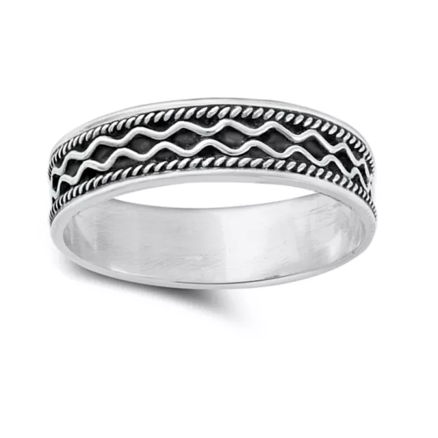 Oxidized Wave Bali Ring 925 Sterling Silver 5mm Casual Band Size 5-10