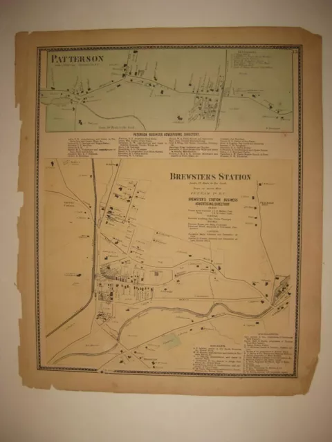 Antique 1867 Patterson Brewster Putnam County New York Handcolored Map Superb Nr