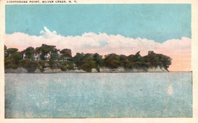 Postcard NY Silver Creek New York Lighthouse Point White Border Vintage PC e8477