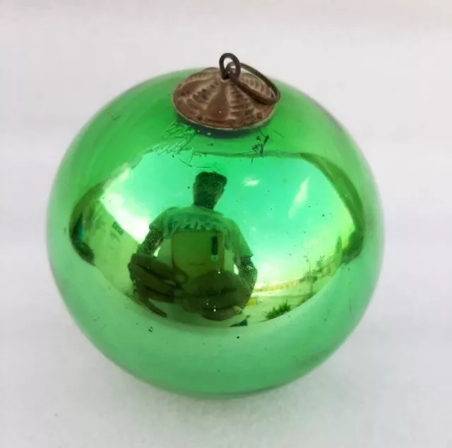 4 Pcs Original Vintage Green & Silver Glass Christmas Kugel / Ornament  Germany