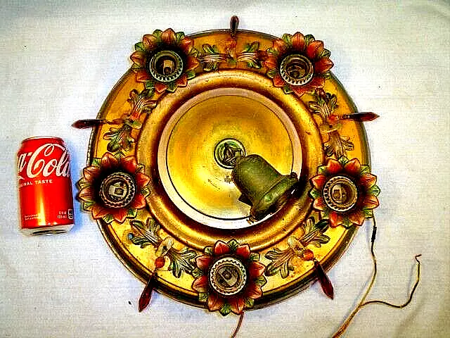 ANTIQUE 1920's 30's SIX LIGHT BULB CEILING FIXTURE~RECENT REWIRE WORKING COND.