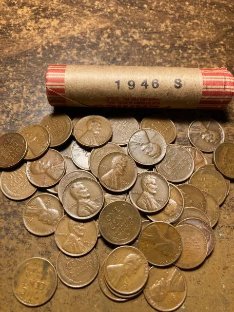 1946-S LINCOLN WHEAT CENT PENNY ROLL, nice condition