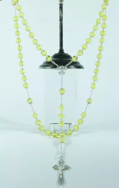 Art Nouveau  french Rosary uranium glass & brass 1900 Religious spirituality