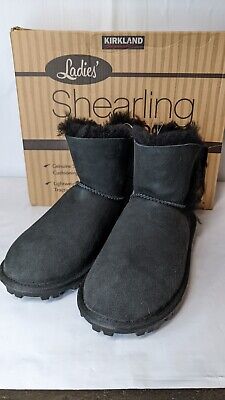 Kirkland Signature Ladies' Shearling Short Wedge Boot Size 8 Black 