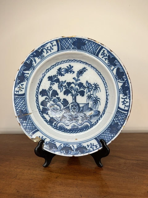 Antique English Blue & White Delftware Plate, 18th Century