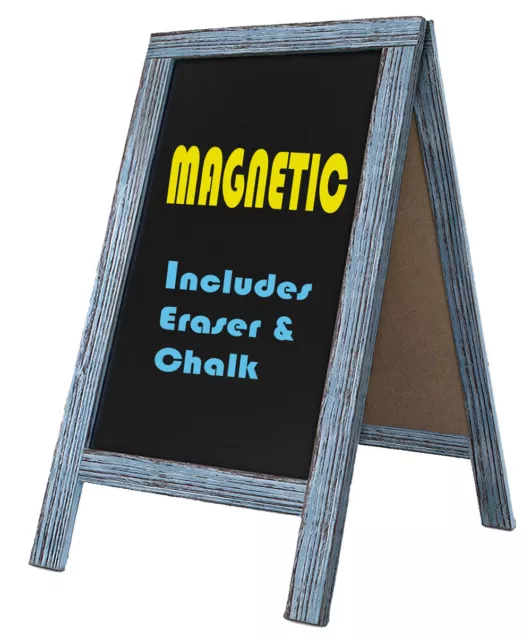 Tektrum Rustic Wood Magnetic Sidewalk Chalkboard Sign Board 20"x40"-Rustic Blue