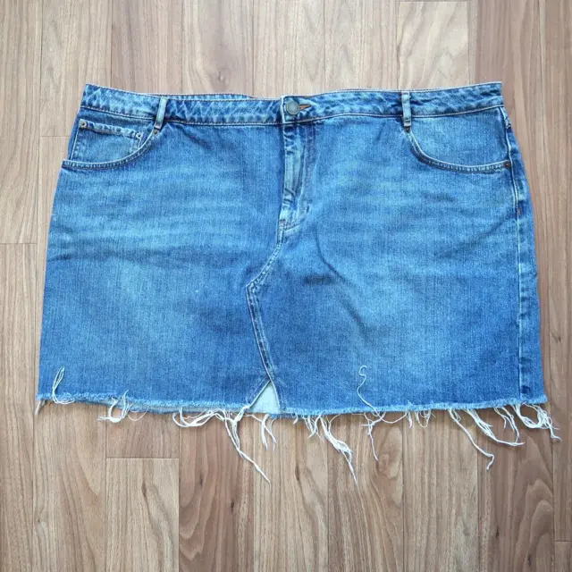 ASOS Women's Jean Skirt 20 Mini Raw Hem Denim Medium Wash 100% Cotton