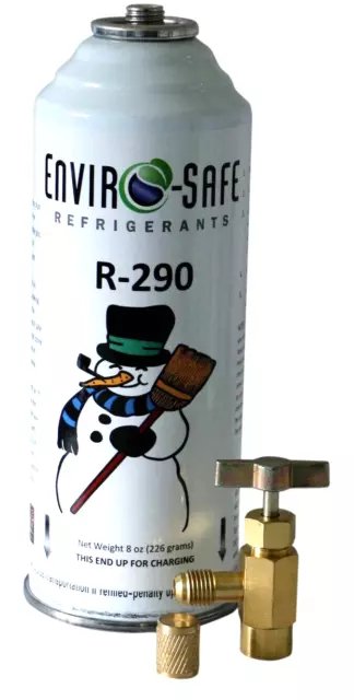 R290, "HC"  Modern Refrigerant Enviro-Safe One 8 oz, Can Recharge Kit with Taper