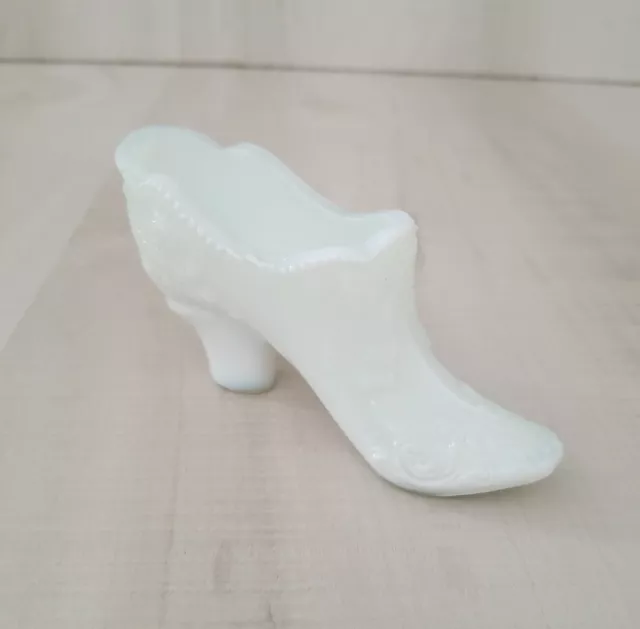 Vintage Mosser Glass Bow and Scroll White Milk Glass Victorian Shoe Slipper Old