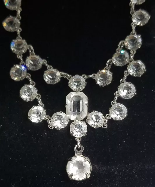 Vintage 1/20 12K White Gold-Filled Chandelier Glass Crystal Choker Necklace