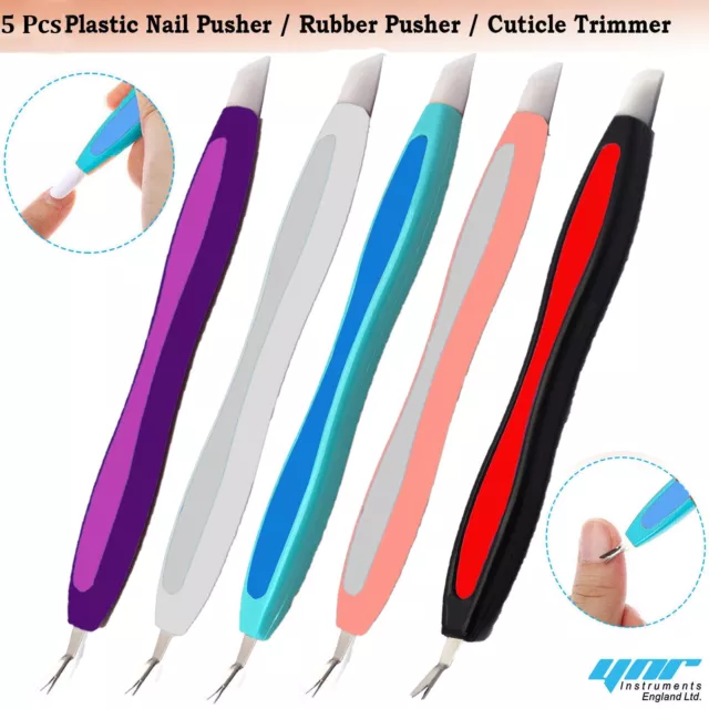 5 Pack Cuticle Pusher Trimmer Cutter Remover Pedicure Nail Art Tool Dual Sided