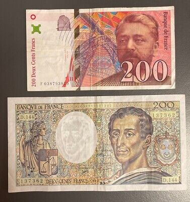Beau lot de 2 billets Français 200 Francs Montesquieu et Gustave Eiffel. TTB
