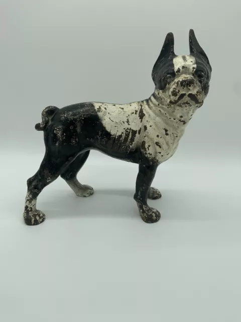 Vintage Hubley Style Reproduction Cast Iron Boston Terrier Doorstop Dog 9” Tall