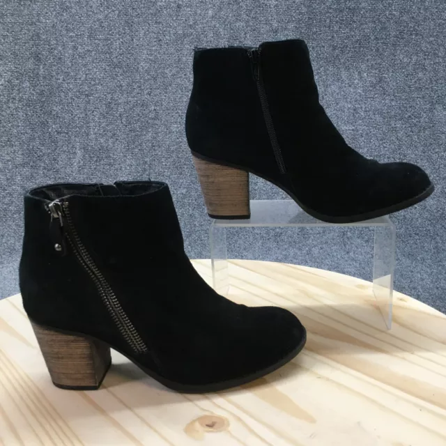 Skechers Boots Womens 8.5 Ankle Booties Black Leather Zip Block Heels SN48722