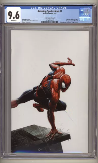 Amazing Spider-Man #1 CGC 9.6 (2018) Crain Variant Virgin Cover F ComicXposure