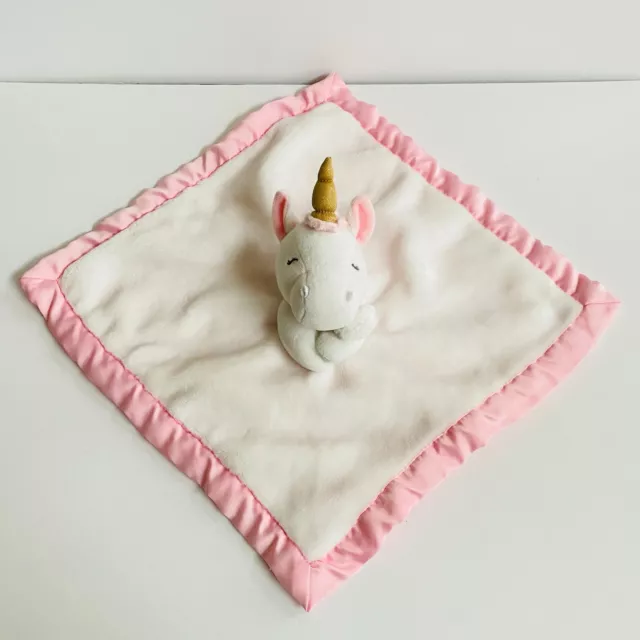 Carter s UNICORN LOVEY Security Blankie Plush Lovey White Pink Satin Blanket