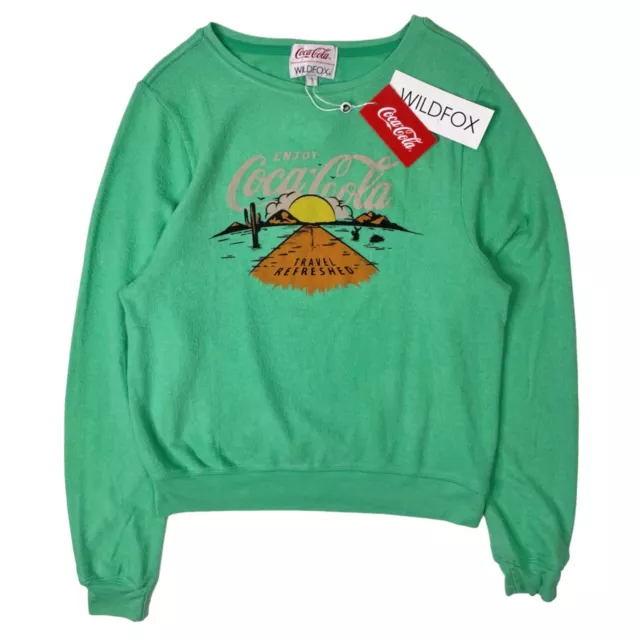 Wildfox Coca Cola Travel Refreshed Desert Green Baggy Beach Jumper Women's Small