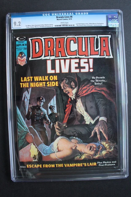 DRACULA LIVES #8 Bram Stoker Jonathan Harker 1974 GGA Marvel Mag CGC NM- 9.2