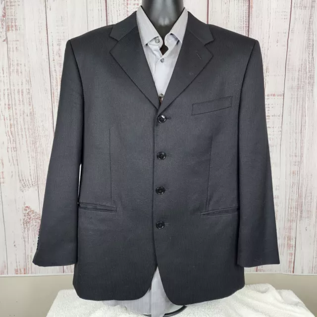 Albert Nipon 2 Piece Suit Mens 40S 32X32UN  Black Wool Silk 4 Button Ventless 3