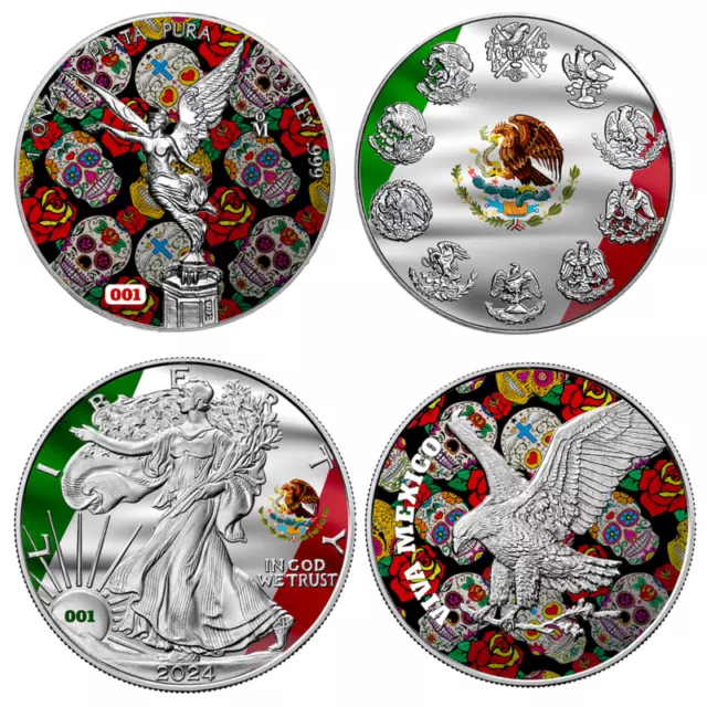 2023/2024 Mexico & U.S. Mexican Pride 2 x 1 oz Silver Coin Set with Mintage 500