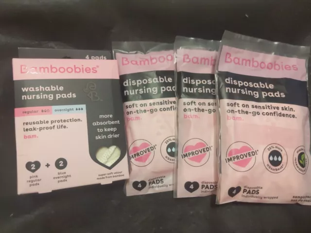 Bamboobies Washable Nursing Pads  2 Reg 2 Night &  3 Pkgs Of 4 Disposable Pads