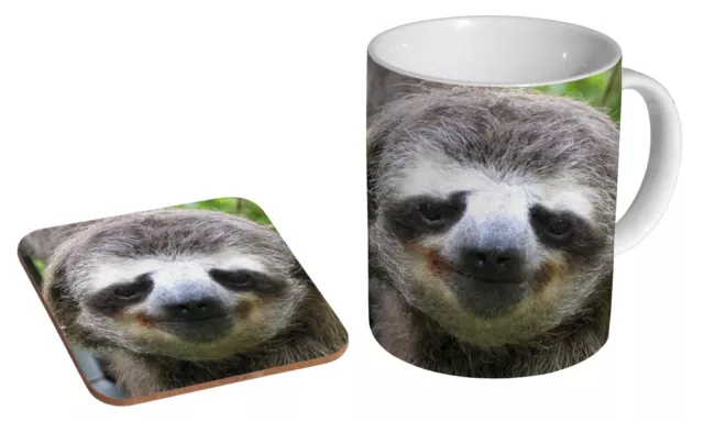 Sloth Face Funny - Coffee / Tea Mug And Coaster Gift Set