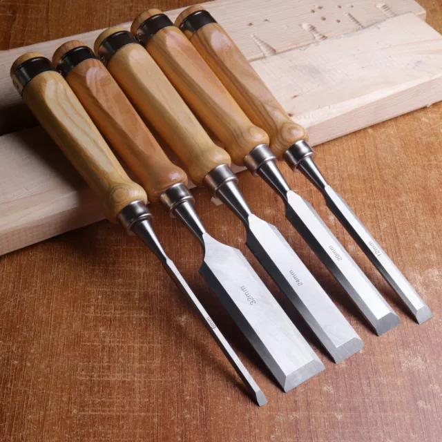 5 Pieces Wood Chisel Set Woodworking Professional Carving Tool 6/12/20/24/32mm